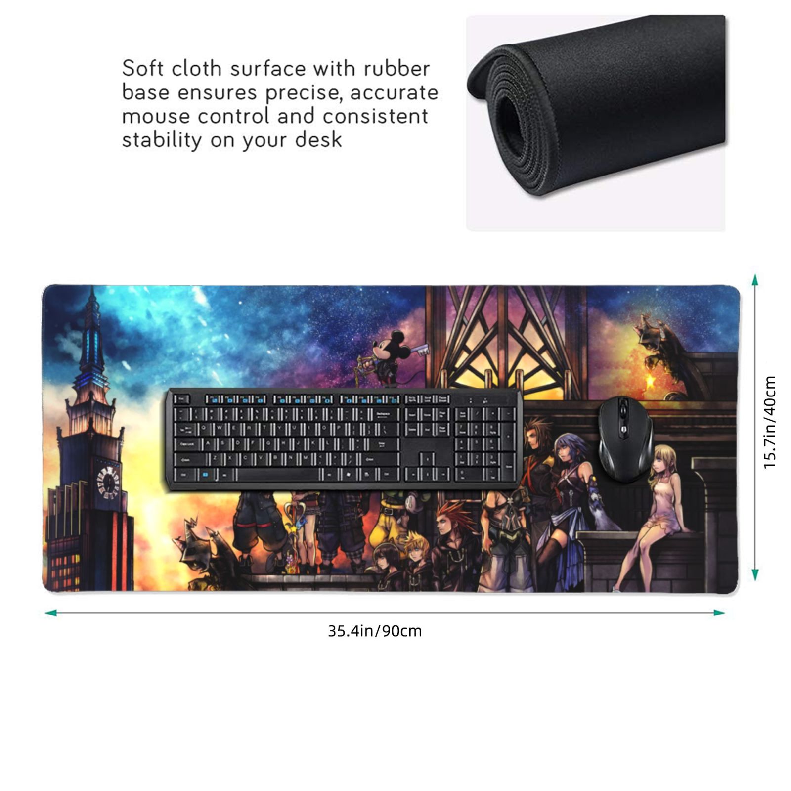 Kingdom Hearts 3 Game Mouse Pad 16x35.5inch Printed Personalized Fashion Large Gaming Mousepad Non Slip Mouse Mat