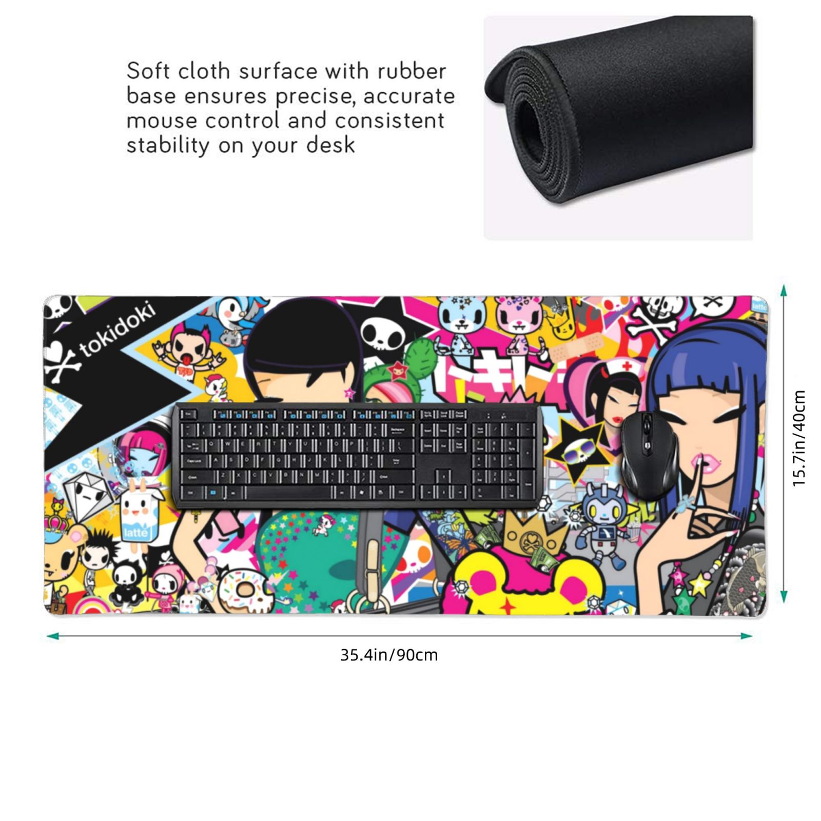 Tokidoki Mouse Pad 16x35.5inch Printed Personalized Fashion Large Gaming Mousepad Non Slip Mouse Mat